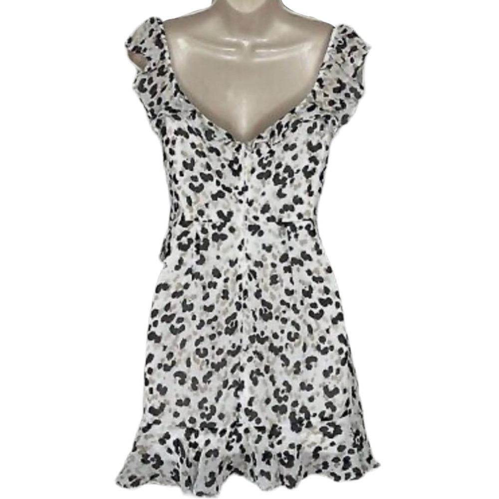 Blue Rain White and Black Leopard Print Ruffle Hem Dress Ladies XS